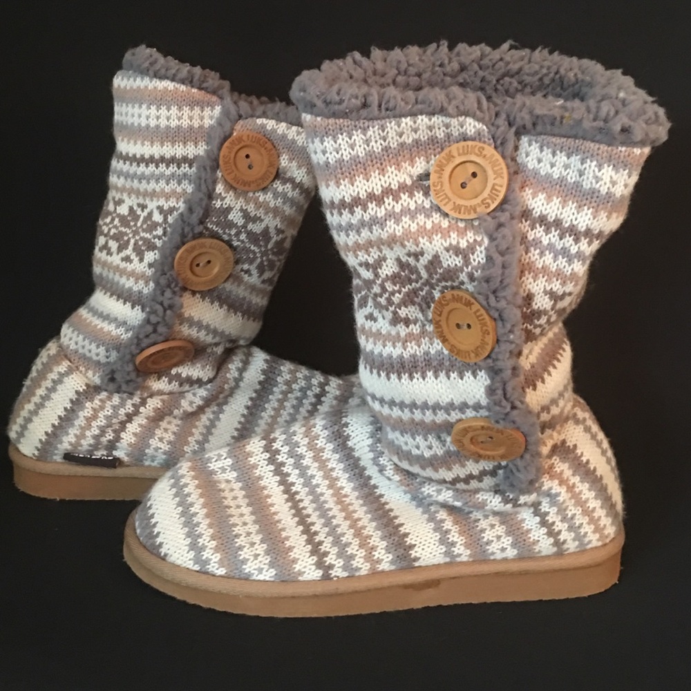 MucLuks button up Sherpa lined sweater slippers-5